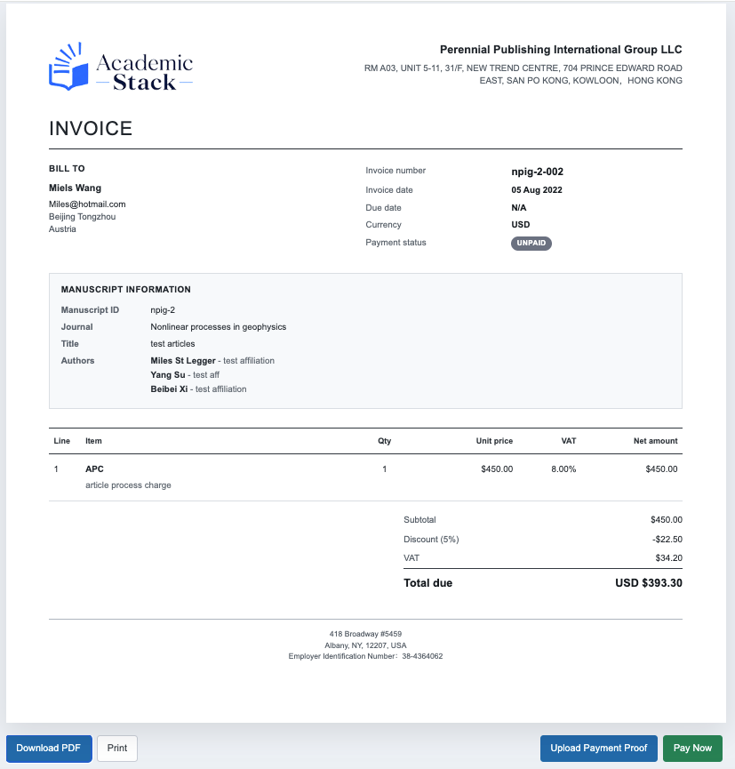 Invoice review and payment page