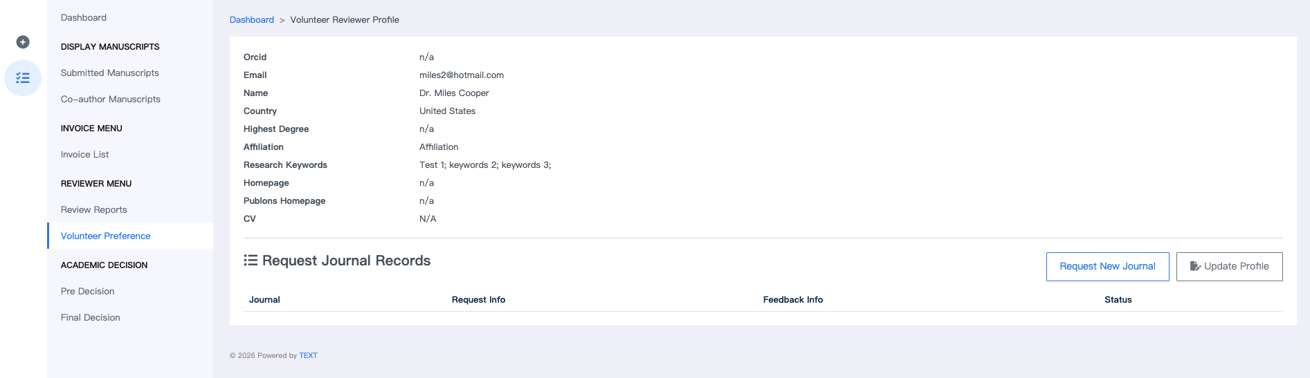 Volunteer preference page