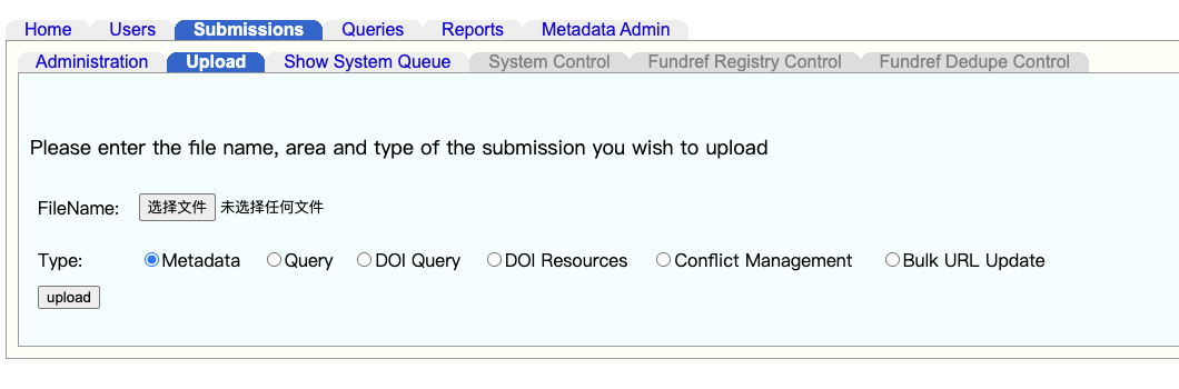 Crossref manual XML upload